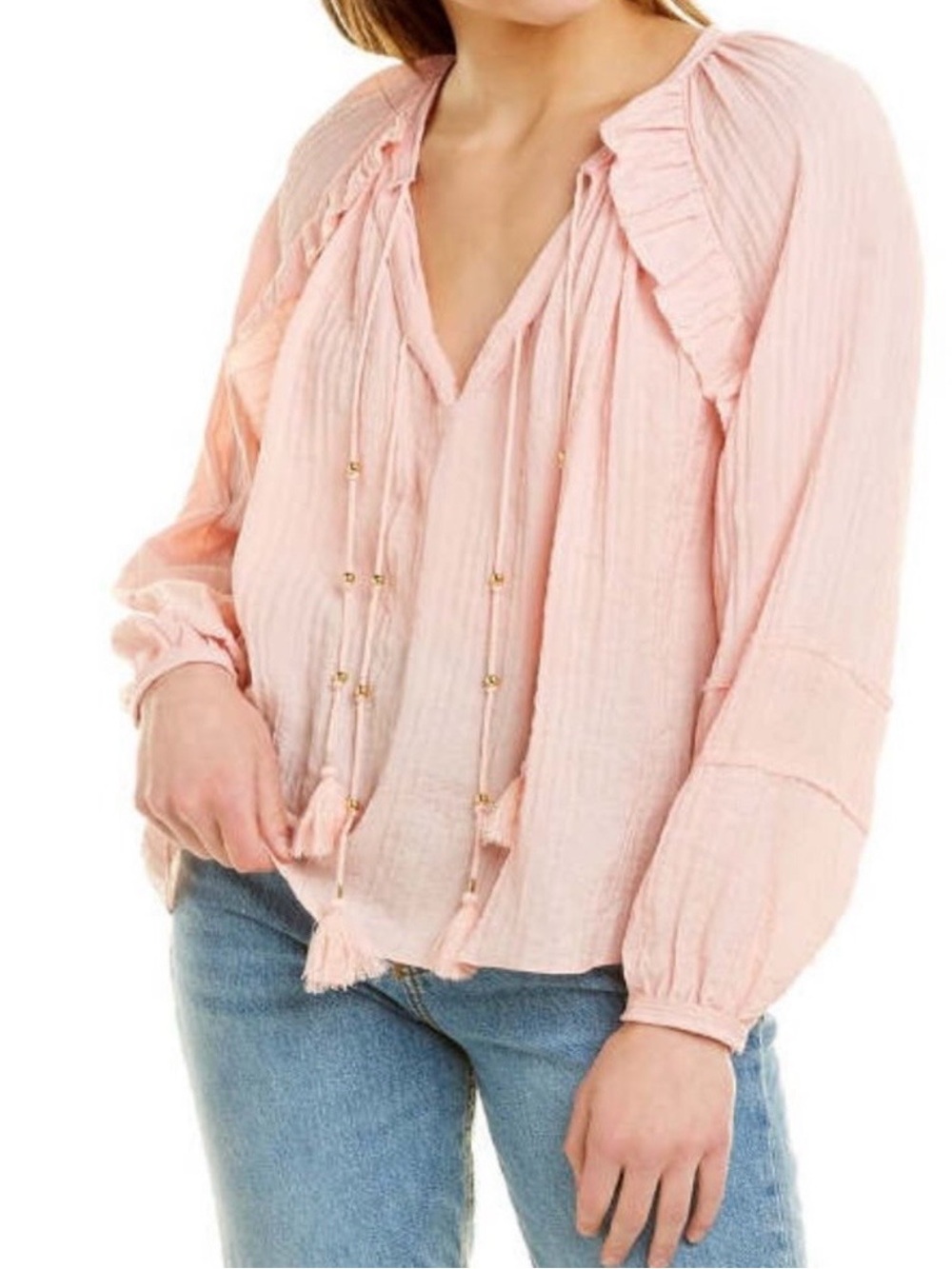 Rebecca Minkoff Blush Pink Gauze Ruffle Tie-Front Blouse